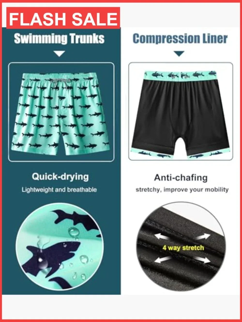 Men's Swim Trunks with Compression Liner 5 Inch Bathing Suit Beach Quick Dry